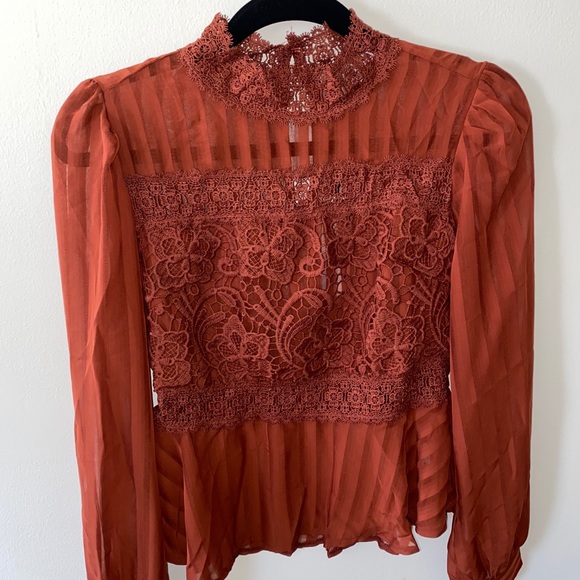 Embroidered Lace/Sheer Blouse - Picture 3 of 9